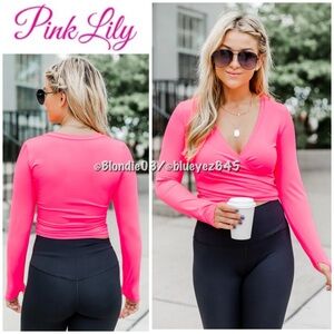 Pink Lily Better Than Ever Hot Pink Active Wrap Top M